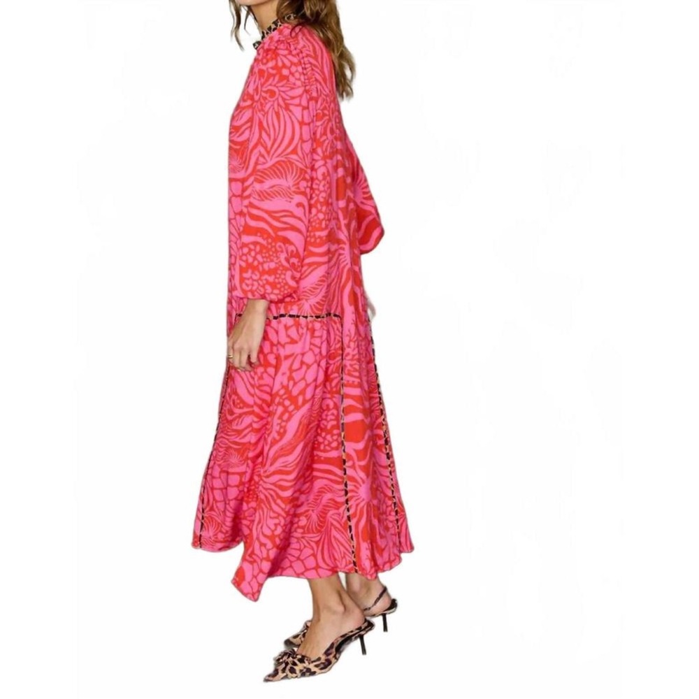 Never Fully Dressed oversized drop hem midaxi dress in red and pink - US 8 - Picture 3 of 4